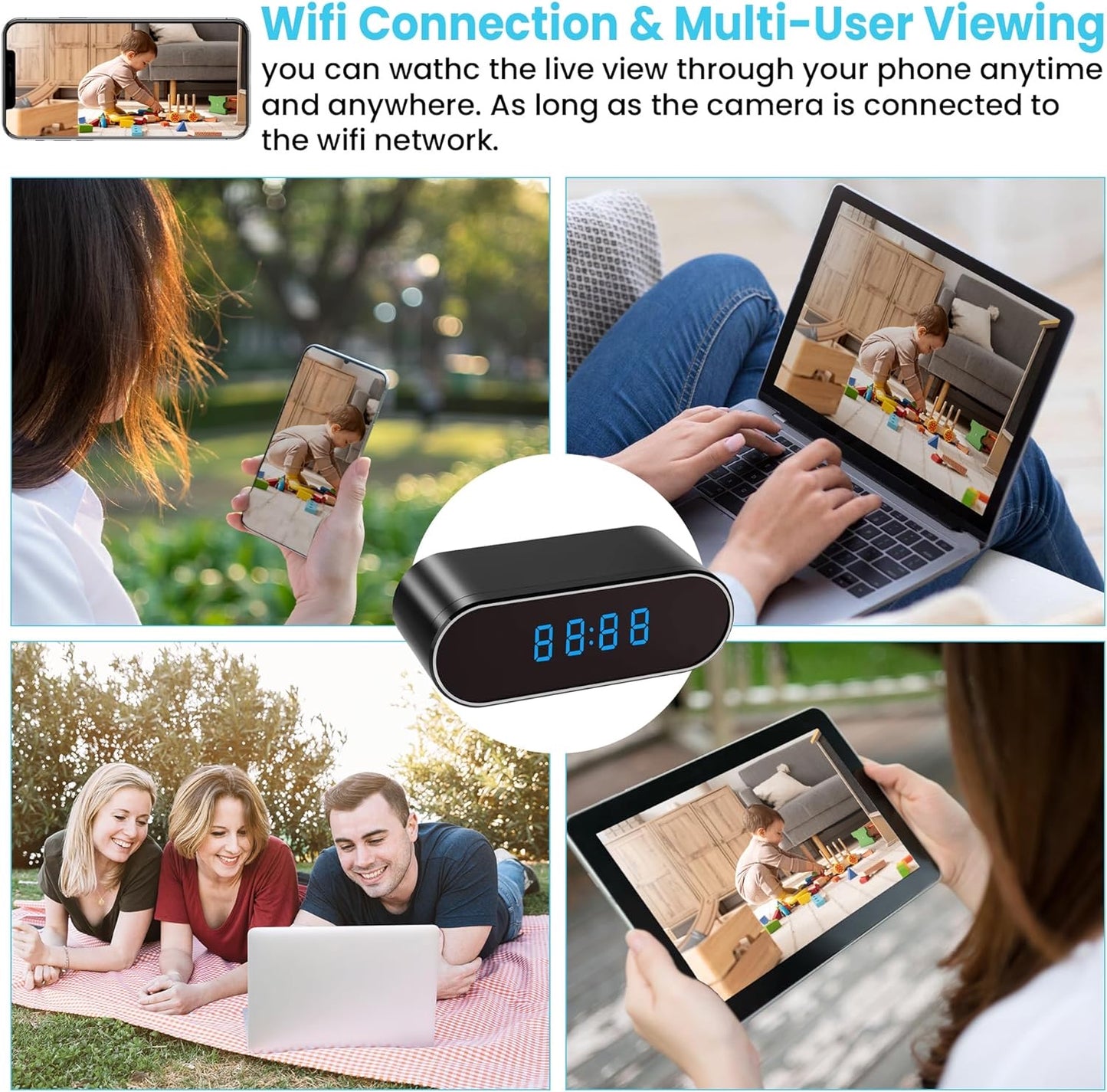 Zingle Spy Clock Camera 1080P WiFi Hidden Camera Wireless Mini Home Security Camera