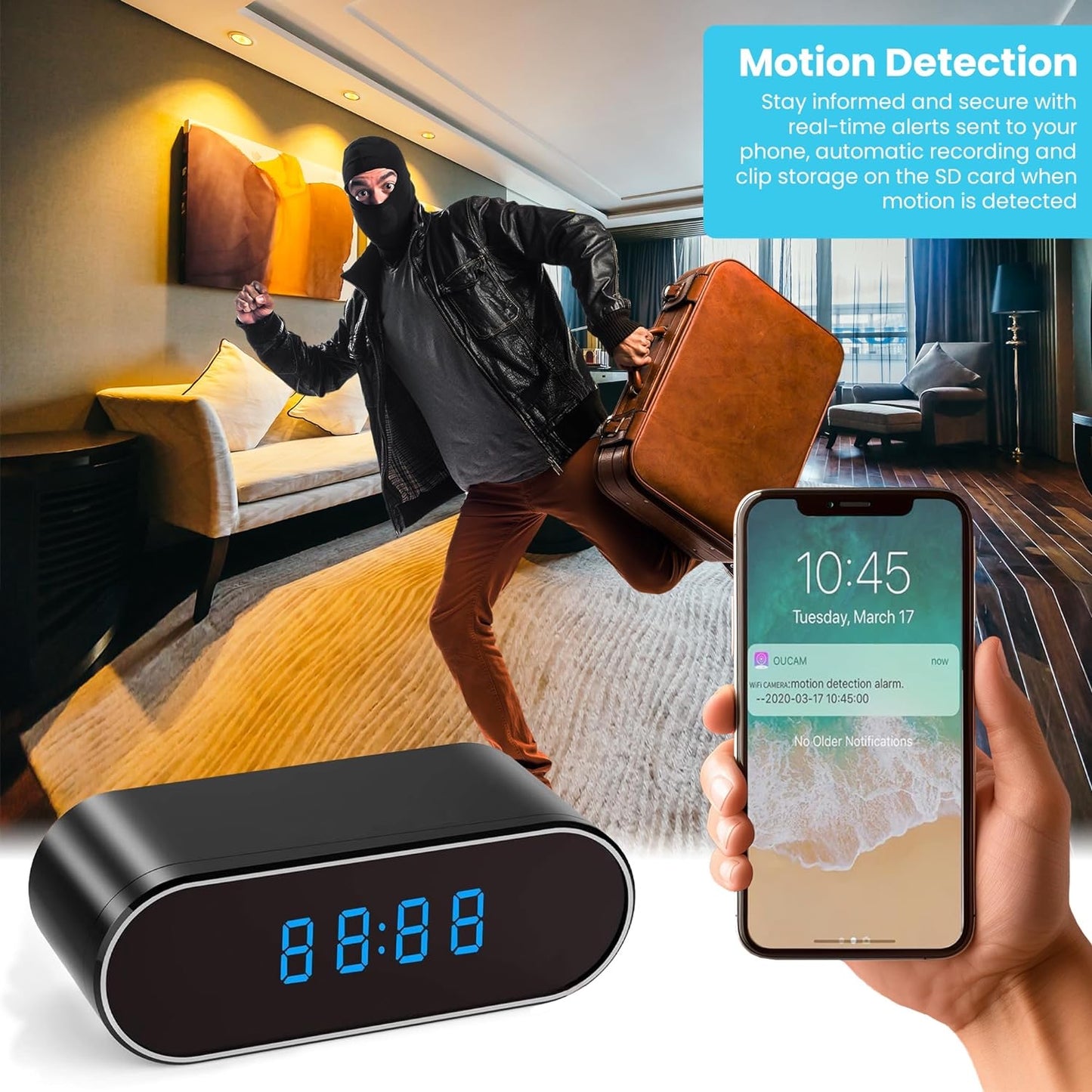 Zingle Spy Clock Camera 1080P WiFi Hidden Camera Wireless Mini Home Security Camera